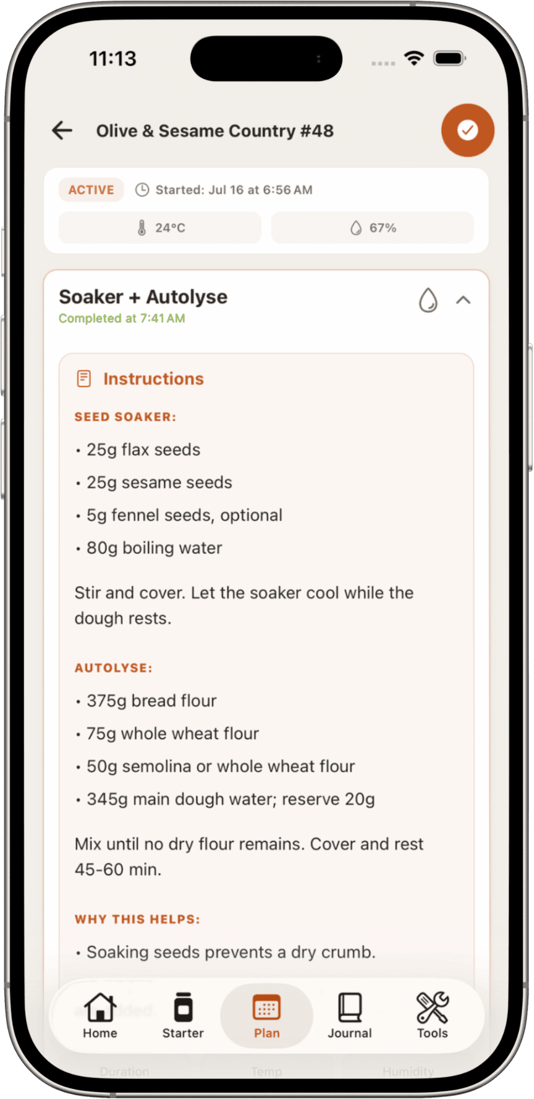 Sourdough Forge active bake timeline with the next baking step