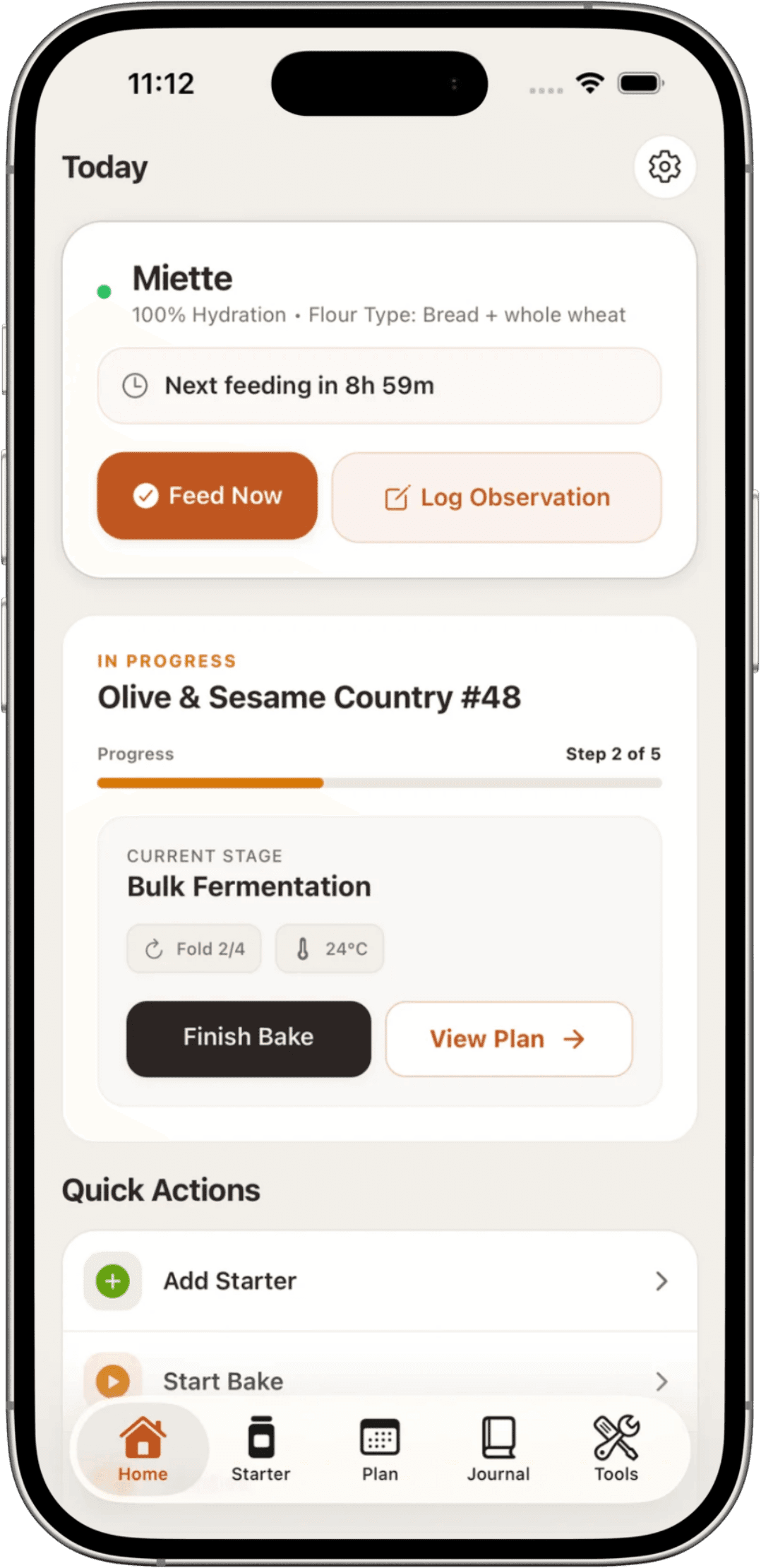 Sourdough Forge dashboard for starters, recipes, and active bakes