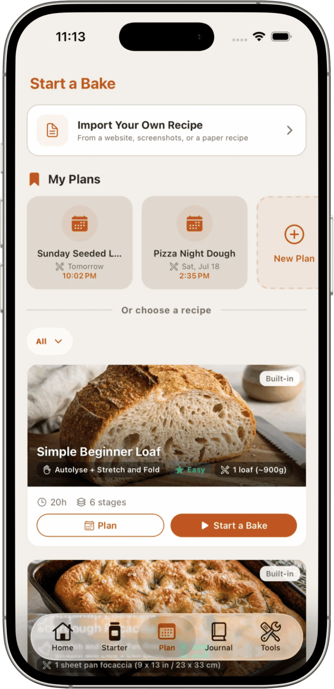 Sourdough Forge recipe library with saved sourdough recipes
